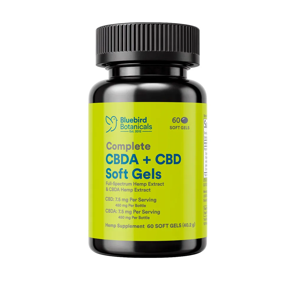 Bluebird Botanicals, Complete CBD + CBDA Oil Softgels, Full Spectrum, 60ct, 450mg CBDA + 450mg CBD