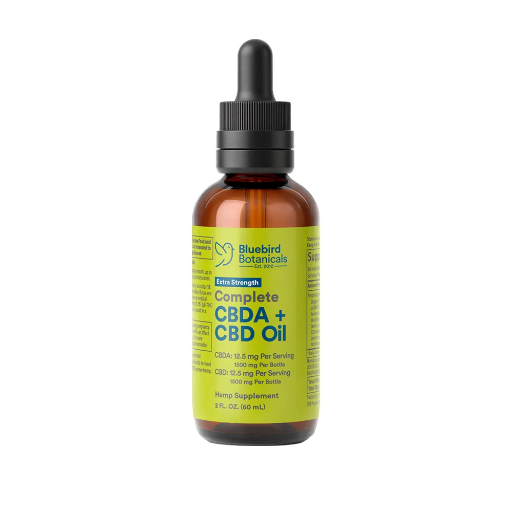 Bluebird Botanicals, Extra Strength Complete CBD + CBDA Oil 25mg, Full Spectrum, 2fl oz, 1500mg CBDA + 1500mg CBD