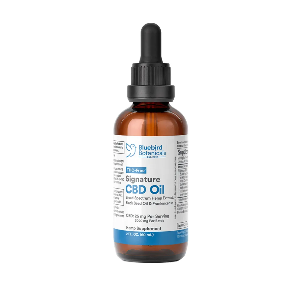 Bluebird Botanicals, Extra Strength Signature CBD Oil 25mg, Broad Spectrum THC-Free, 2fl oz, 3000mg CBD