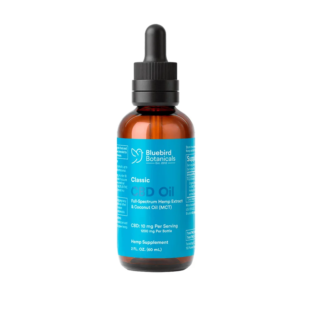 Bluebird Botanicals, Classic CBD Oil 10mg, Full Spectrum, Natural Flavor, 2fl oz, 1200mg CBD