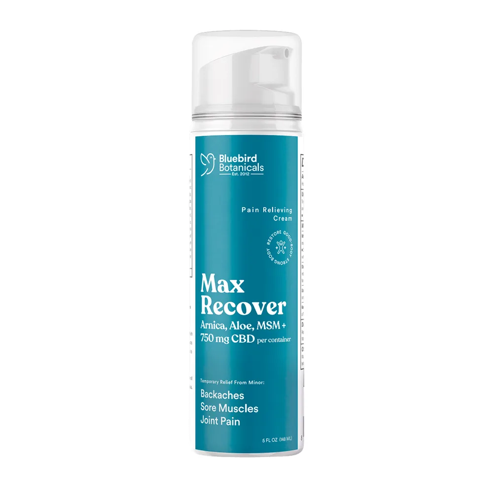 Bluebird Botanicals, Max Recover CBD Cream, Broad Spectrum THC-Free, 5fl oz, 750mg CBD