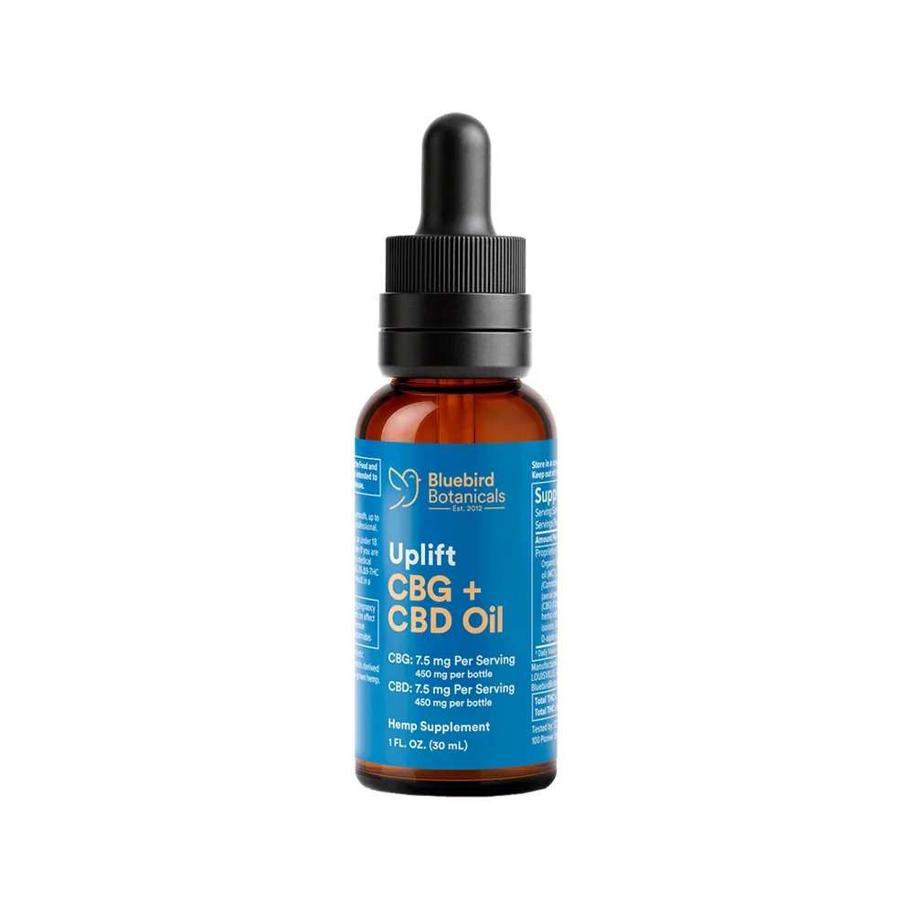 Bluebird Botanicals, Uplift CBG + CBD Oil 7.5mg, Full Spectrum, 1fl oz, 450mg CBG + 450mg CBD