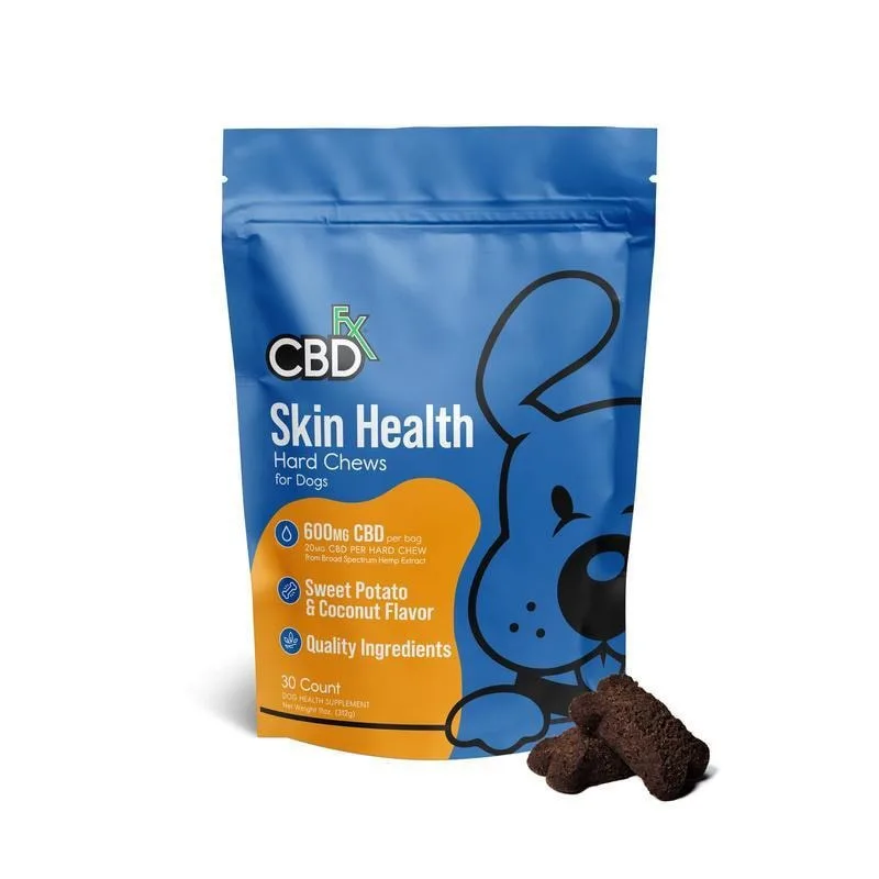 CBDfx, Skin Health CBD Hard Chews For Dogs, Sweet Potato & Coconut, Broad Spectrum THC-Free, 30ct, 600mg CBD