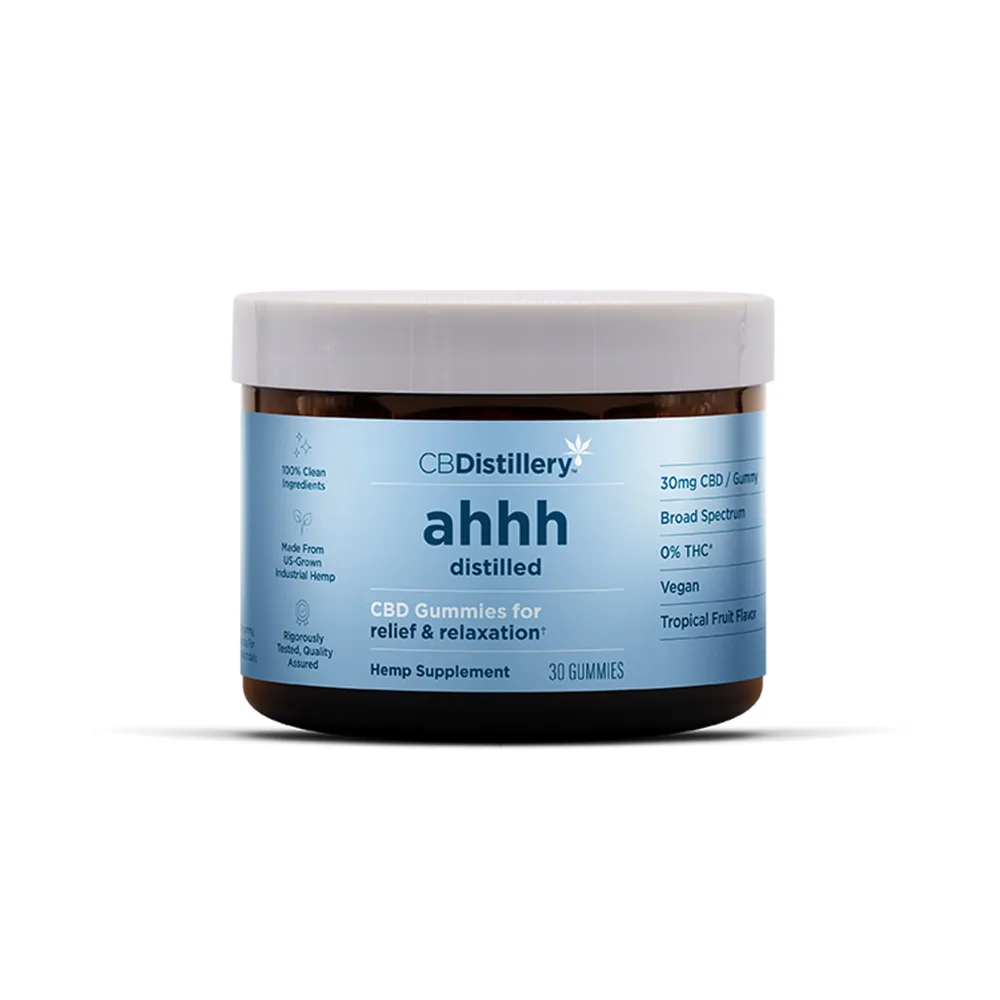 CBDistillery, Ahhh Distilled CBD Gummies for Relief & Relaxation, Tropical Fruit, Broad Spectrum THC-Free, 30ct, 900mg CBD