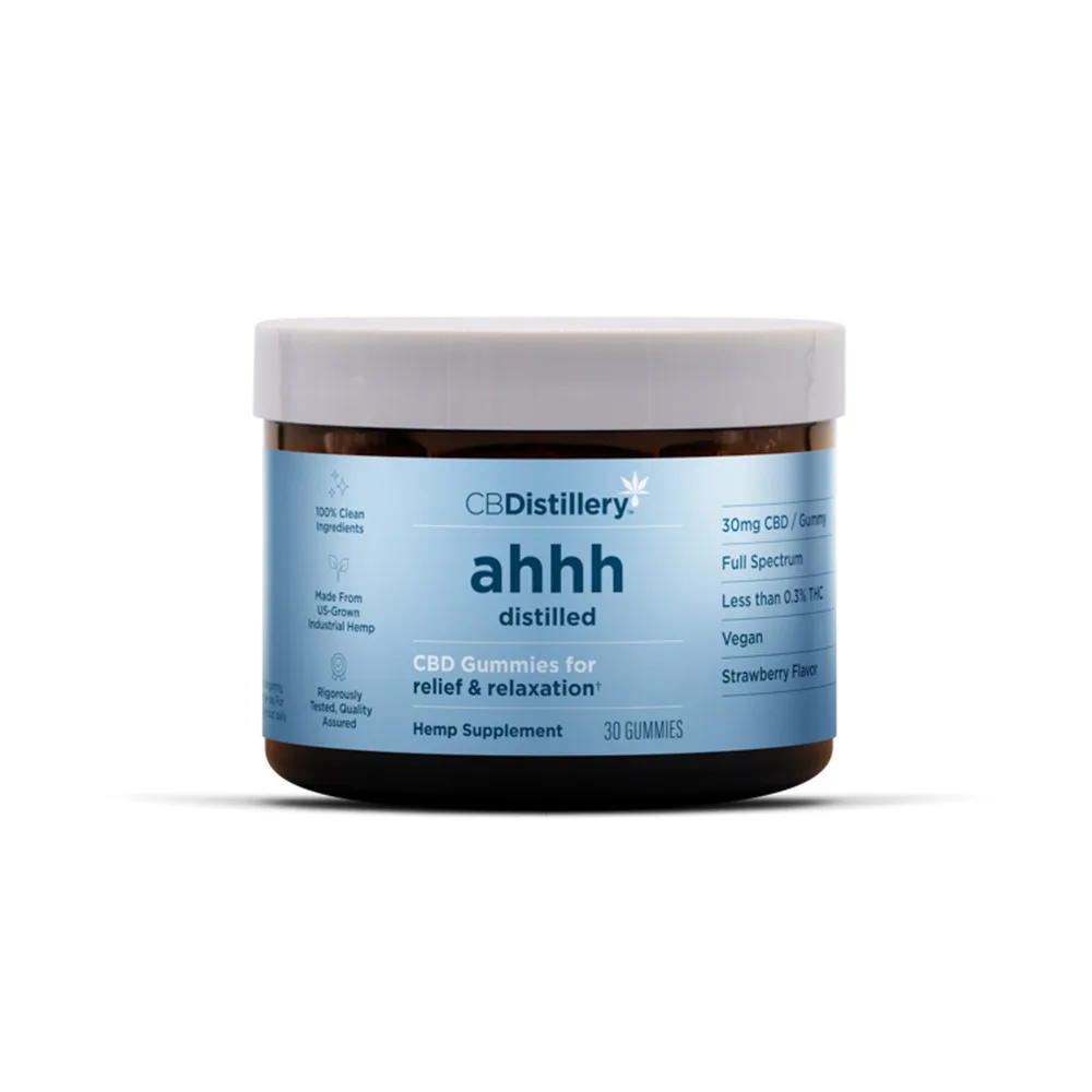 CBDistillery, Ahhh Distilled CBD Gummies for Relief & Relaxation, Strawberry, Full Spectrum, 30ct, 900mg CBD