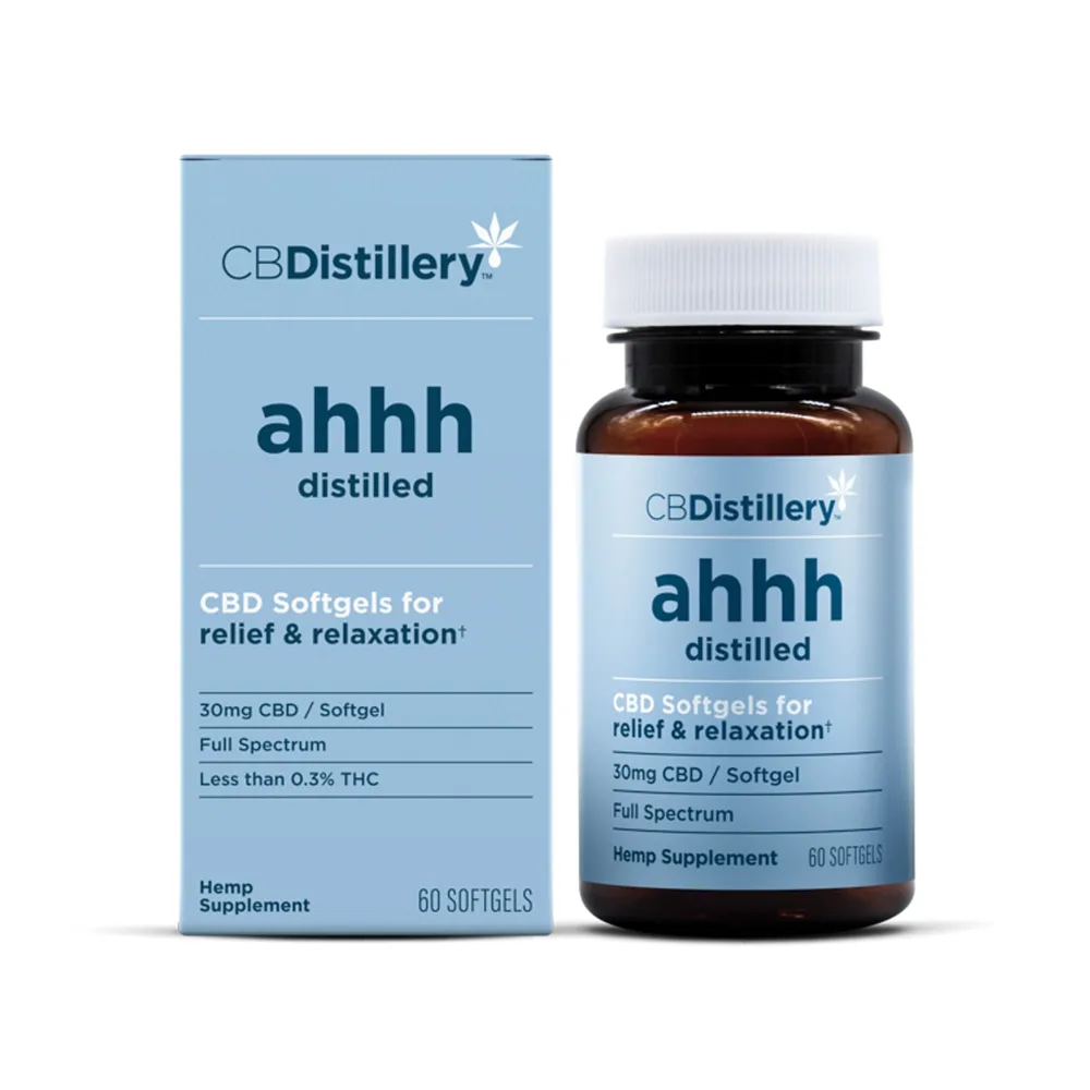 CBDistillery, Ahhh Distilled CBD Softgels for Relief & Relaxation, Full Spectrum, 60ct, 1800mg CBD