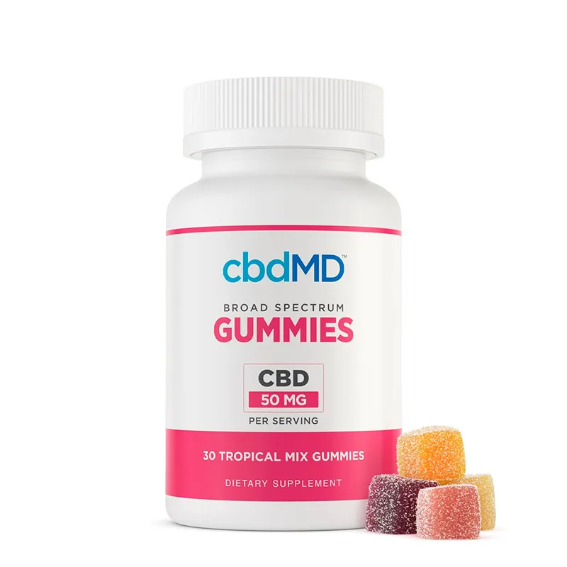 cbdMD, CBD Gummies, Tropical Mix, Broad Spectrum THC-Free, 30ct, 1500mg CBD