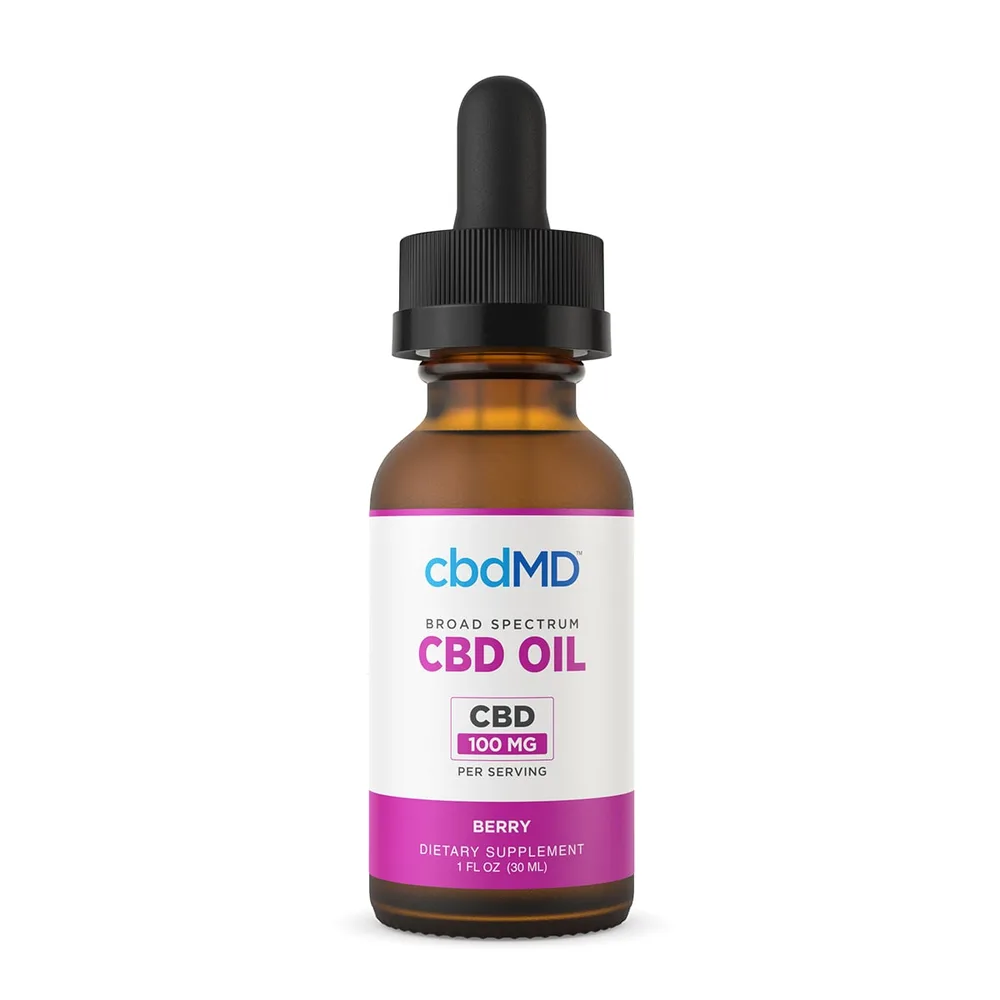 cbdMD, CBD Oil Tincture, Broad Spectrum THC-Free, Berry, 1fl oz, 3000mg CBD