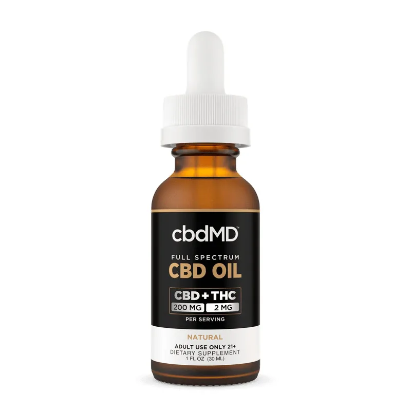 cbdMD, CBD Oil Tincture, Full Spectrum, Natural Flavor, 1fl oz, 60mg THC + 6000mg CBD