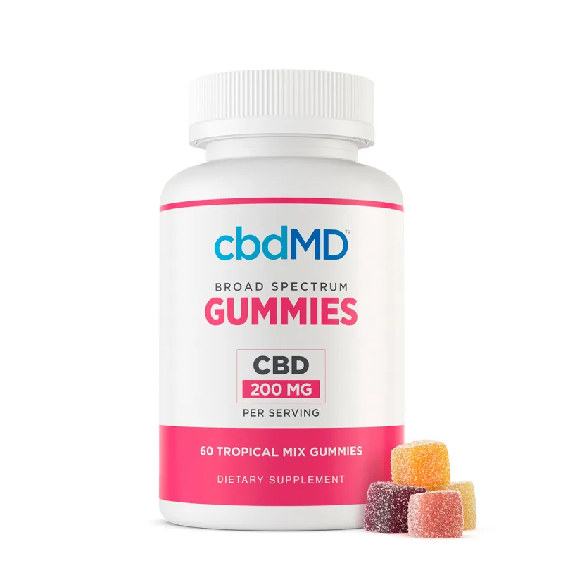 cbdMD, CBD Gummies, Tropical Mix, Broad Spectrum THC-Free, 60ct, 6000mg CBD