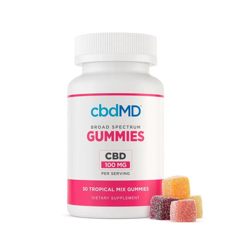 cbdMD, CBD Gummies, Tropical Mix, Broad Spectrum THC-Free, 30ct, 3000mg CBD