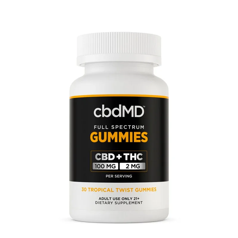 cbdMD, CBD Gummies, Tropical Twist, Full Spectrum, 30ct, 60mg THC + 3000mg CBD