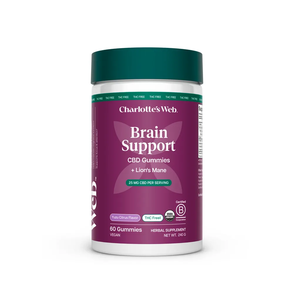 Charlotte’s Web, Brain Support CBD Gummies, Yuzu Citrus, Broad Spectrum THC-Free, 60ct, 750mg CBD
