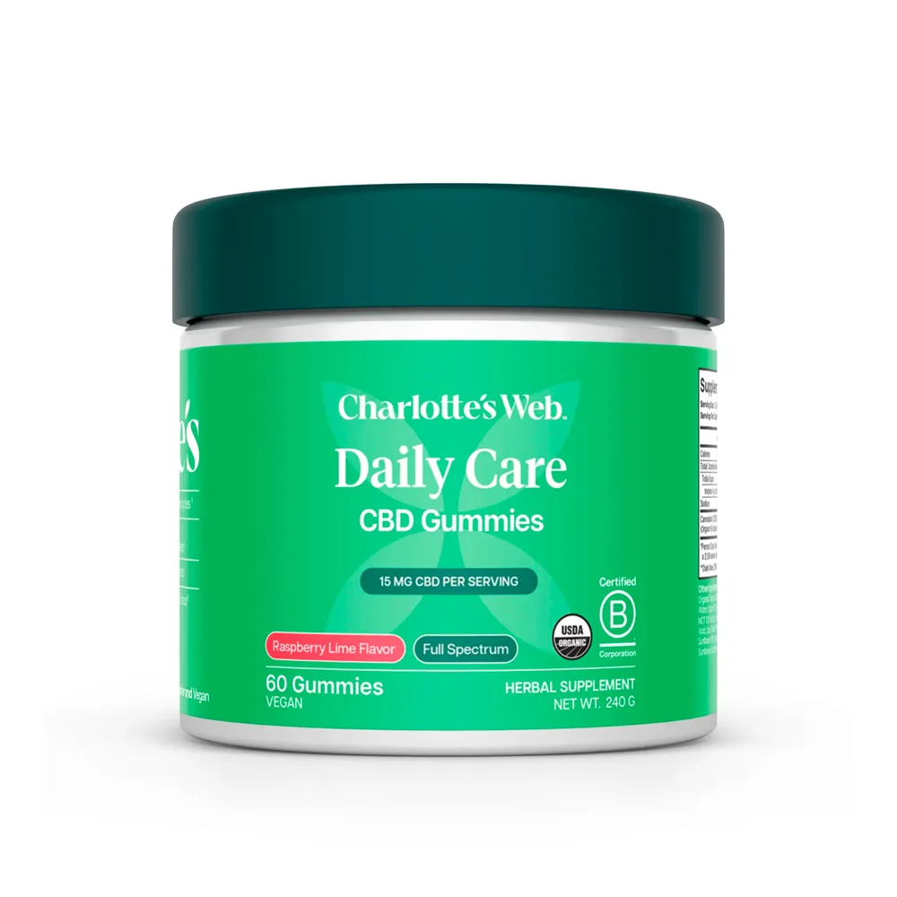 Charlotte's Web, 15mg CBD Gummies: Daily Wellness, Full Spectrum, Raspberry Lime, 60ct, 450mg CBD