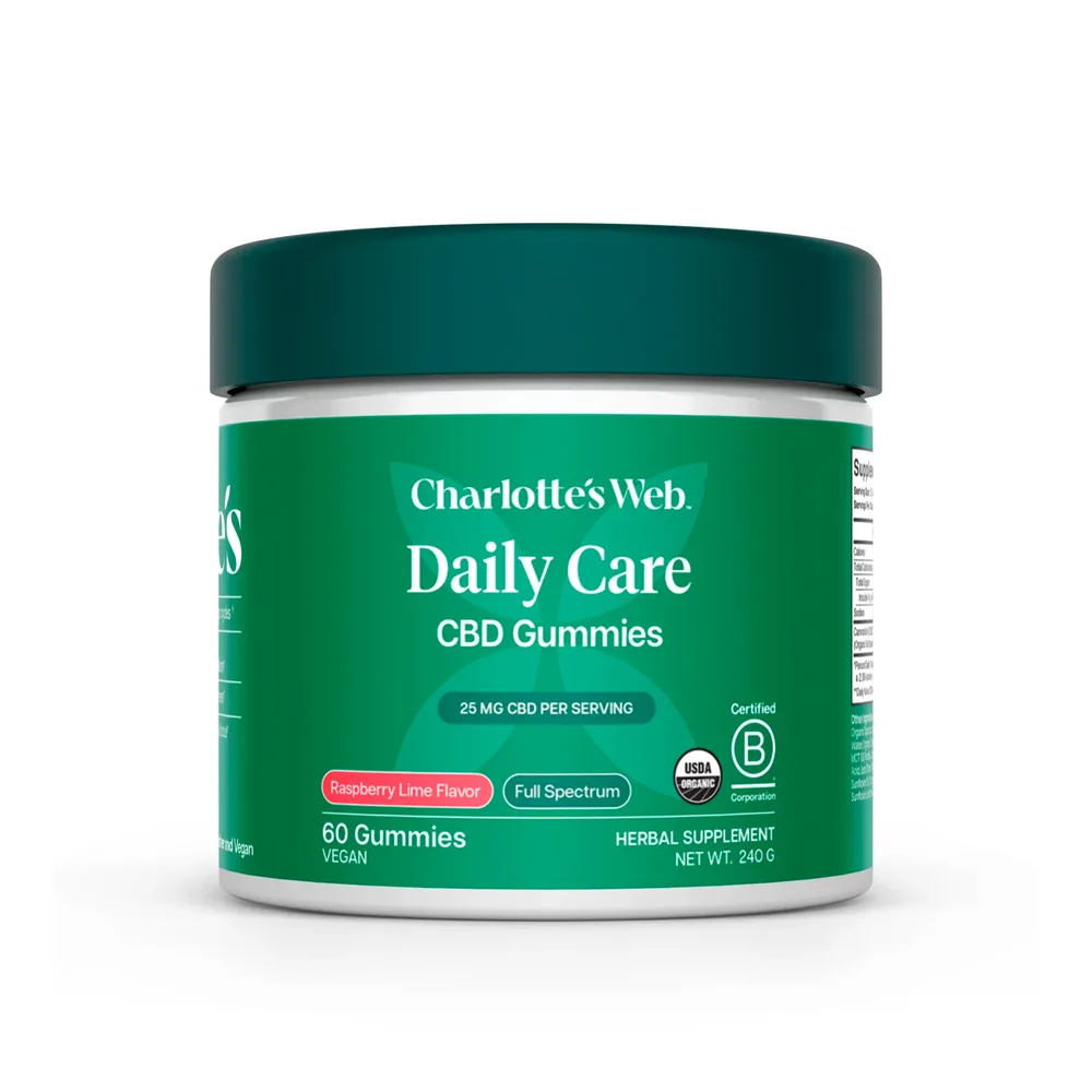 Charlotte's Web, 25mg CBD Gummies: Daily Wellness, Full Spectrum, Raspberry Lime, 60ct, 750mg CBD