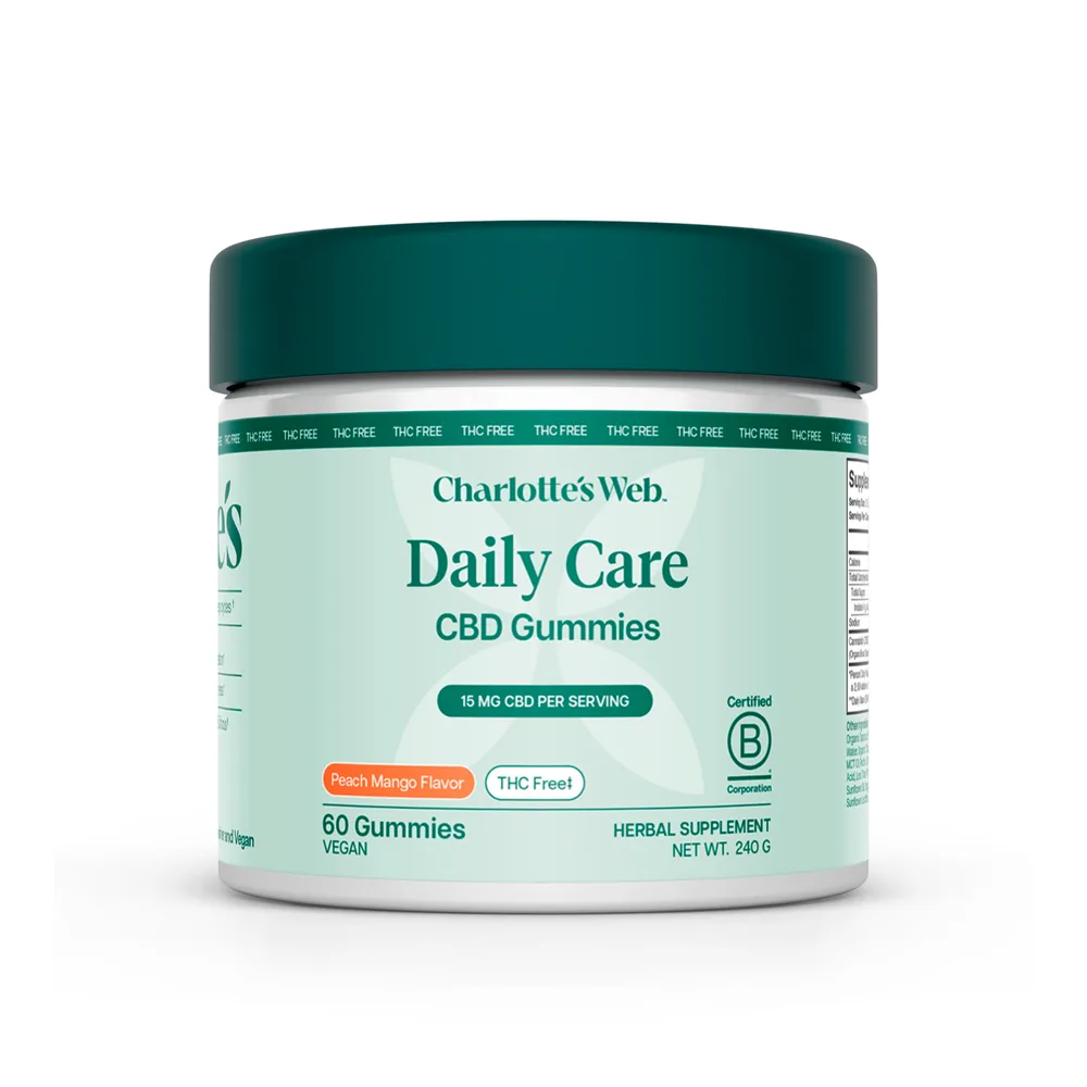 Charlotte's Web, 15mg CBD Gummies: THC-Free, Broad Spectrum, Mango Peach, 60ct, 450mg CBD