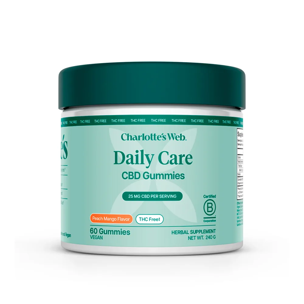 Charlotte's Web, 25mg CBD Gummies: THC-Free, Broad Spectrum, Mango Peach, 60ct, 750mg CBD