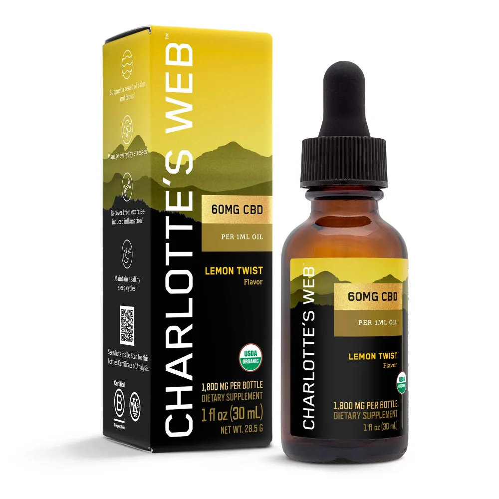 Charlotte's Web, CBD Oil 60mg, Lemon Twist, Full Spectrum, 1fl oz, 1800mg CBD