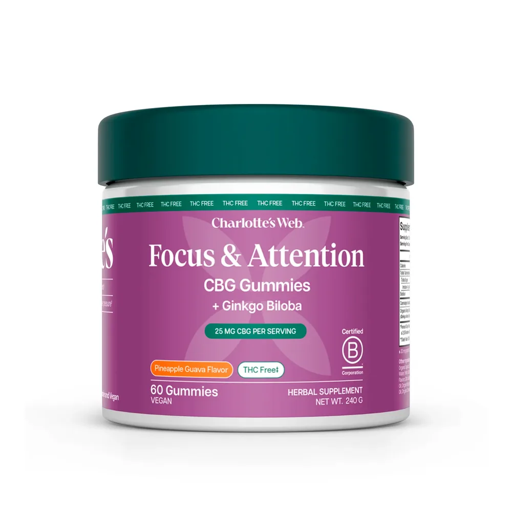Charlotte’s Web, Focus & Attention CBG Gummies, Pineapple Guava, Isolate THC-Free, 60ct, 1500mg CBG