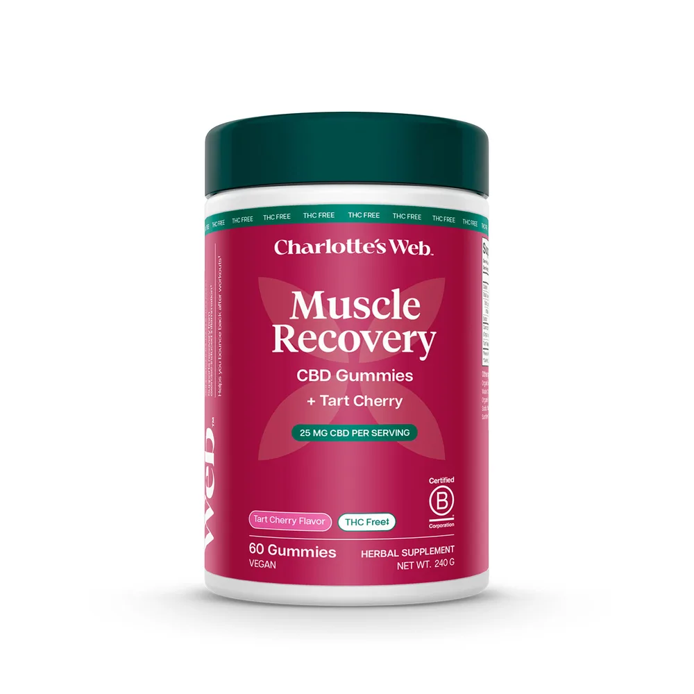 Charlotte’s Web, Muscle Recovery CBD Gummies, Tart Cherry, Broad Spectrum THC-Free, 60ct, 750mg CBD