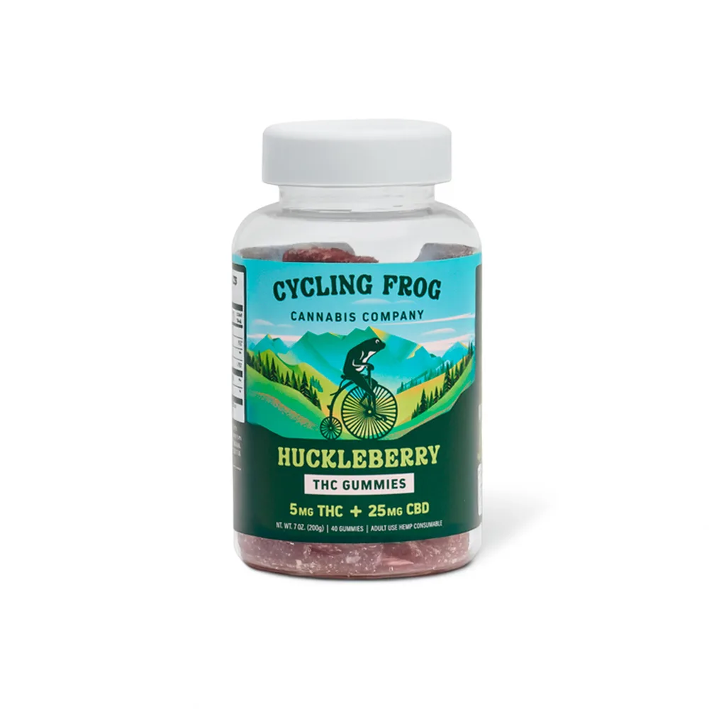 Cycling Frog, 5mg THC + 25mg CBD Gummies, Huckleberry, Full Spectrum, 40ct, 200mg THC + 1000mg CBD