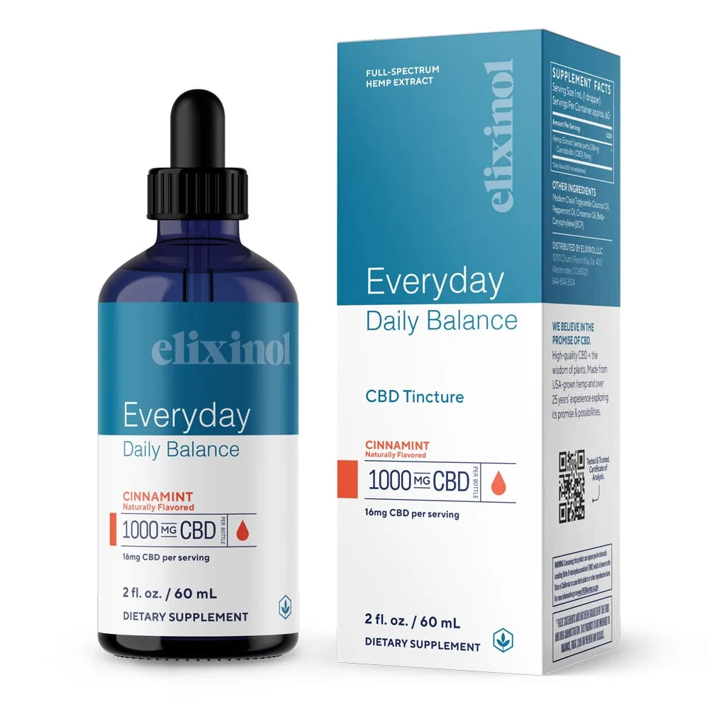 Elixinol, Daily Balance CBD Tincture, Full Spectrum, Cinnamint, 2fl oz, 1000mg CBD