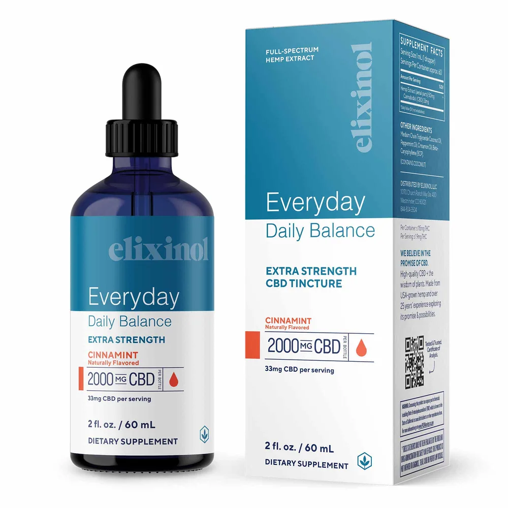 Elixinol, Daily Balance CBD Tincture, Full Spectrum, Cinnamint, 2fl oz, 2000mg CBD
