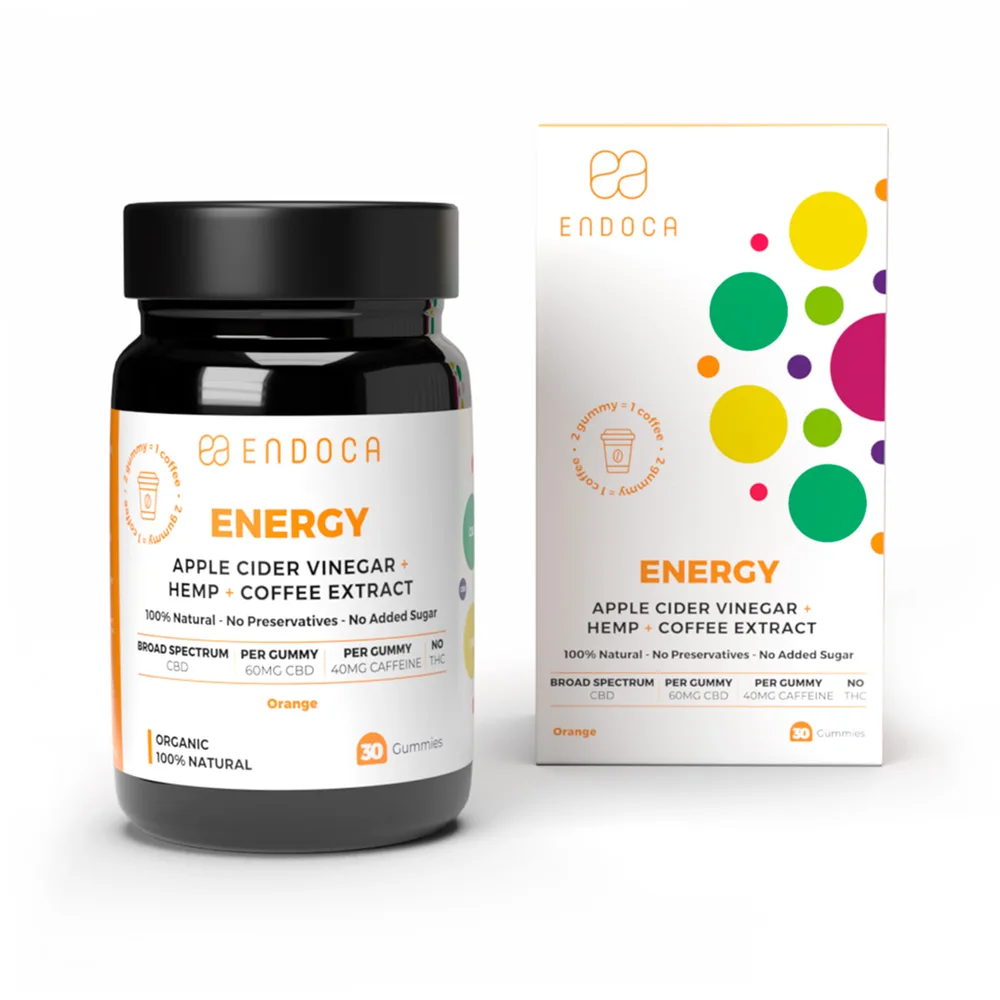 Endoca, Energy CBD Gummies, Orange, Broad Spectrum THC-Free, 30ct, 1800mg CBD