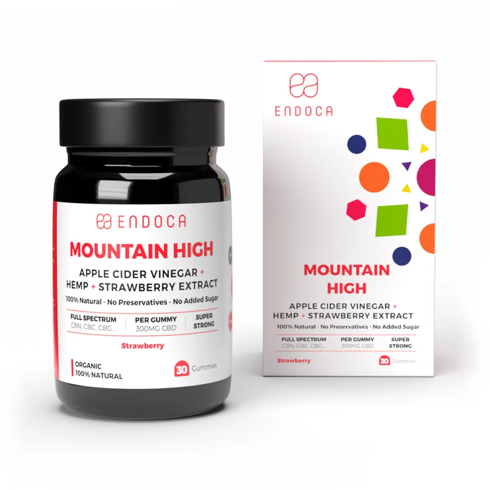 Endoca, Mountain High, CBD Gummies, Strawberry, Full Spectrum, 30ct, 9000mg CBD