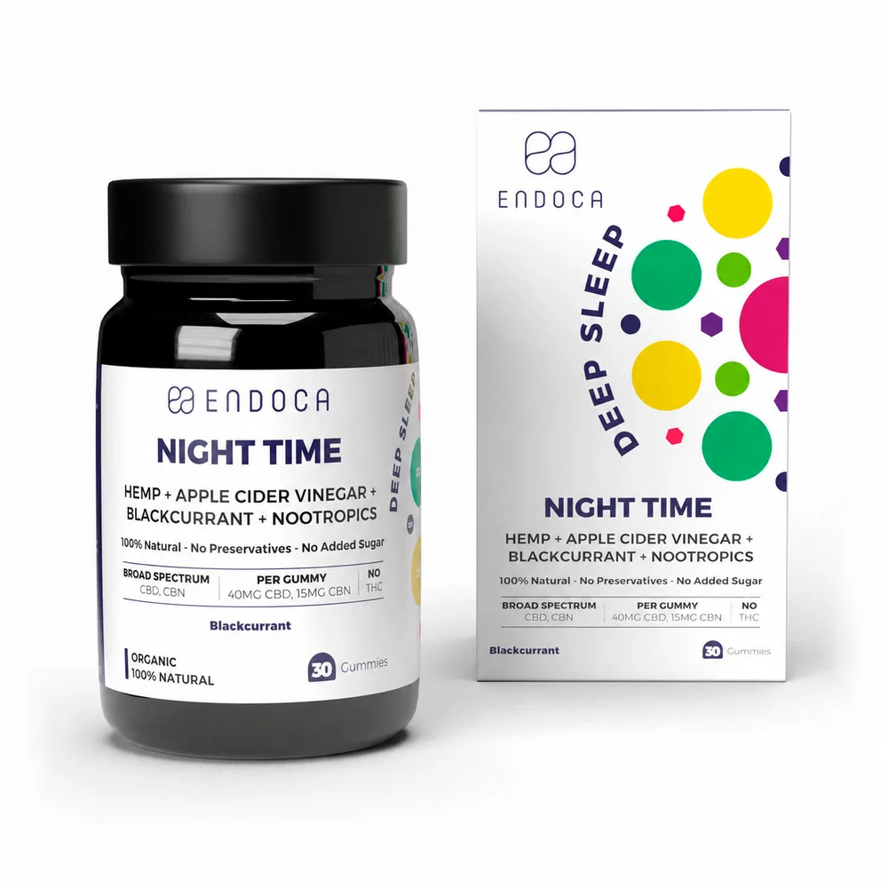 Endoca, Night Time CBD Gummies, Blackcurrant, Broad Spectrum THC-Free, 30ct, 450mg CBN + 1200mg CBD
