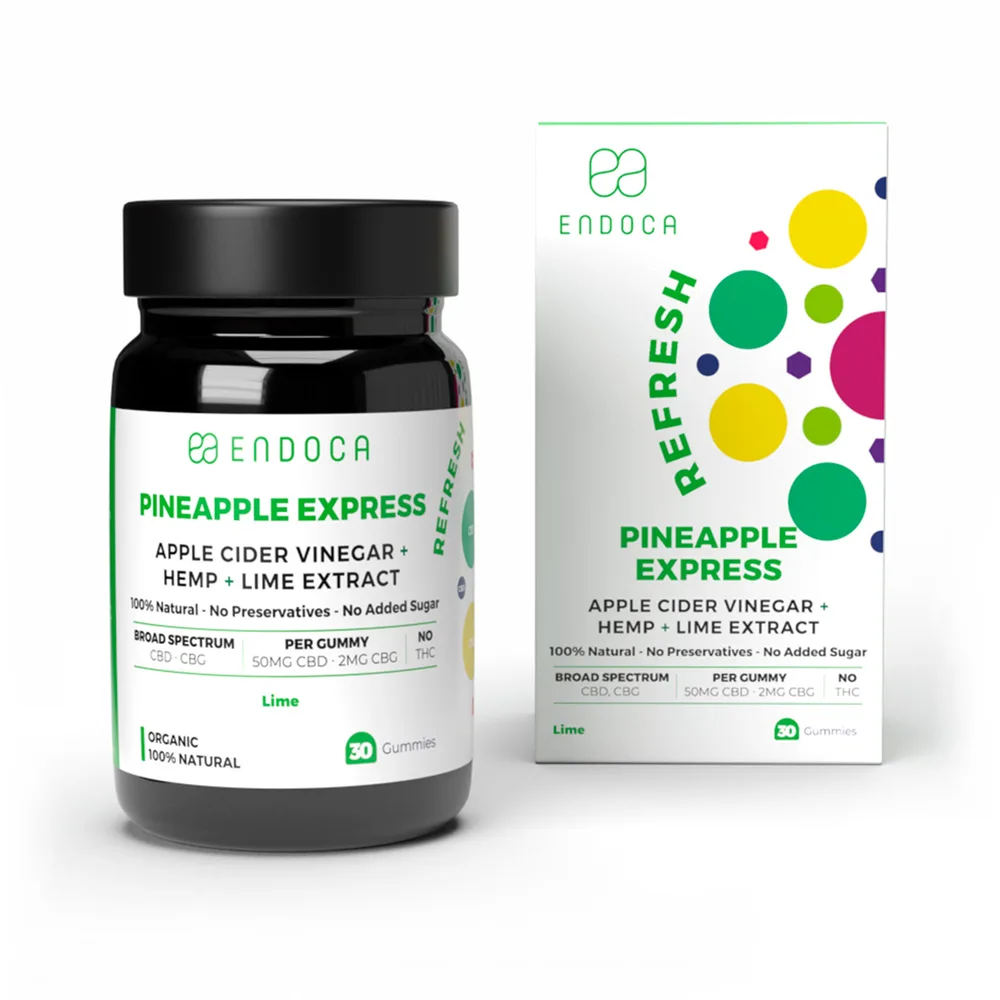 Endoca, Pineapple Express CBD Gummies, Lime, Broad Spectrum THC-Free, 30ct, 60mg CBG + 1500mg CBD