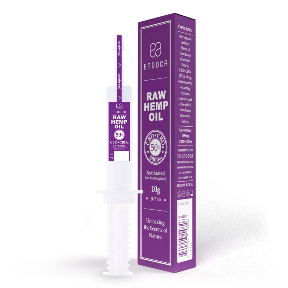 Endoca, Raw Hemp Oil Extract 50%, Full Spectrum, 0.33oz, 5000mg CBD+CBDa