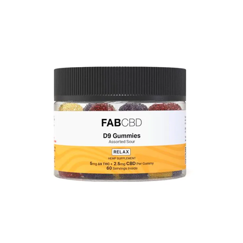 Fab CBD, D9 CBD Gummies, Assorted Sour, Full Spectrum, 60ct, 300mg THC + 150mg CBD