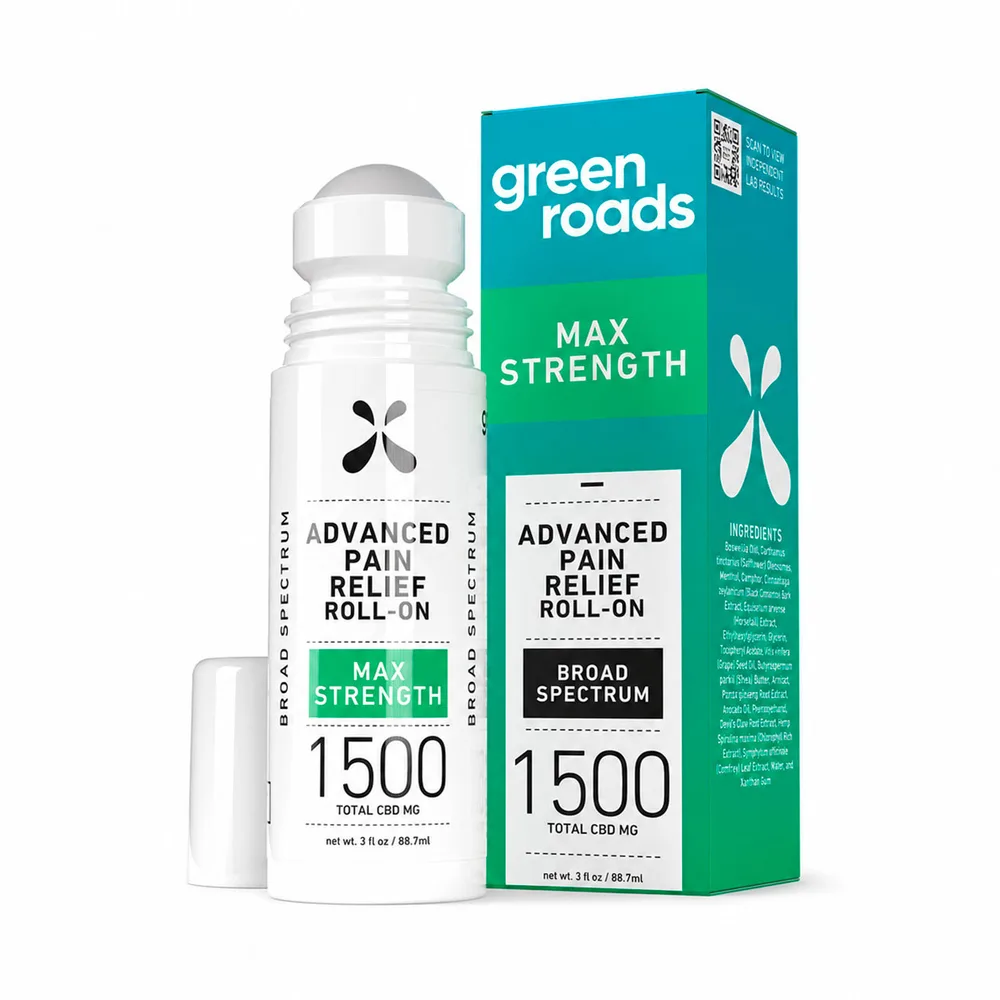 Green Roads, Max Strength Advanced Pain Relief CBD Roll-On, Broad Spectrum THC-Free, 3fl oz, 1500mg CBD