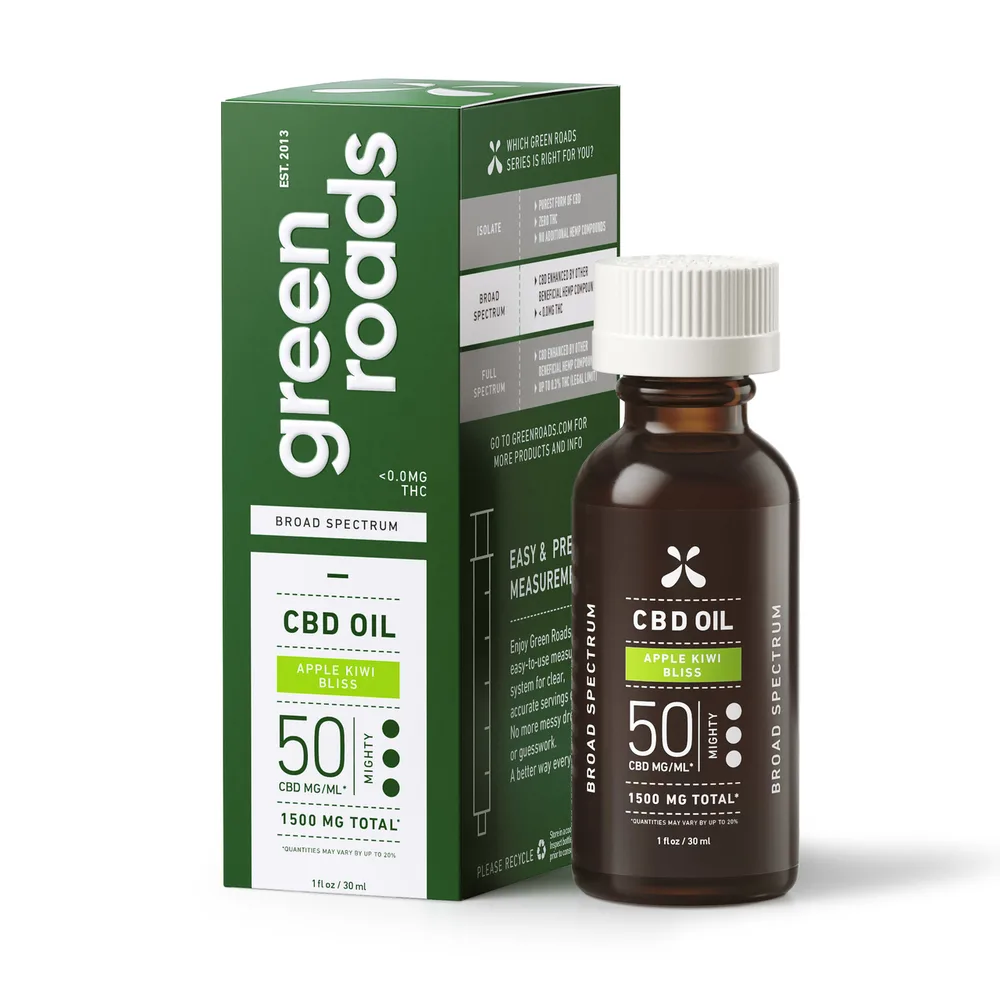 Green Roads, CBD Oil 50mg, Apple Kiwi Bliss, Broad Spectrum THC-Free, 1fl oz, 1500mg CBD