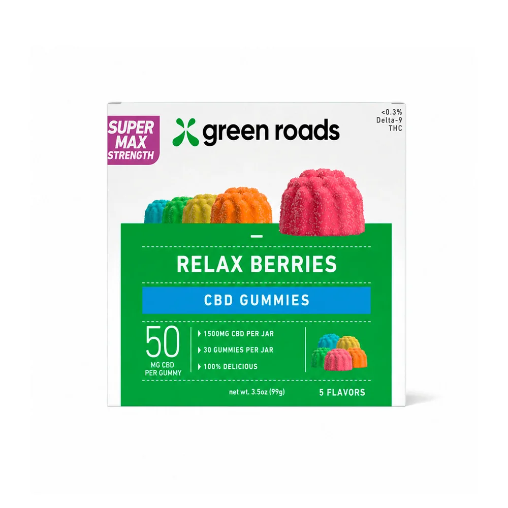 Green Roads, Super Max Strength Relax Berries CBD Gummies, Isolate THC-Free, 30ct, 1500mg CBD