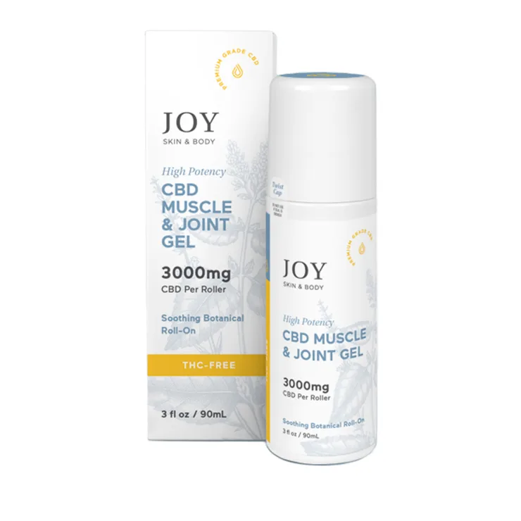 Joy Organics, CBD Muscle & Joint Gel Roll-On, Broad Spectrum THC-Free, 3fl oz, 3000mg CBD