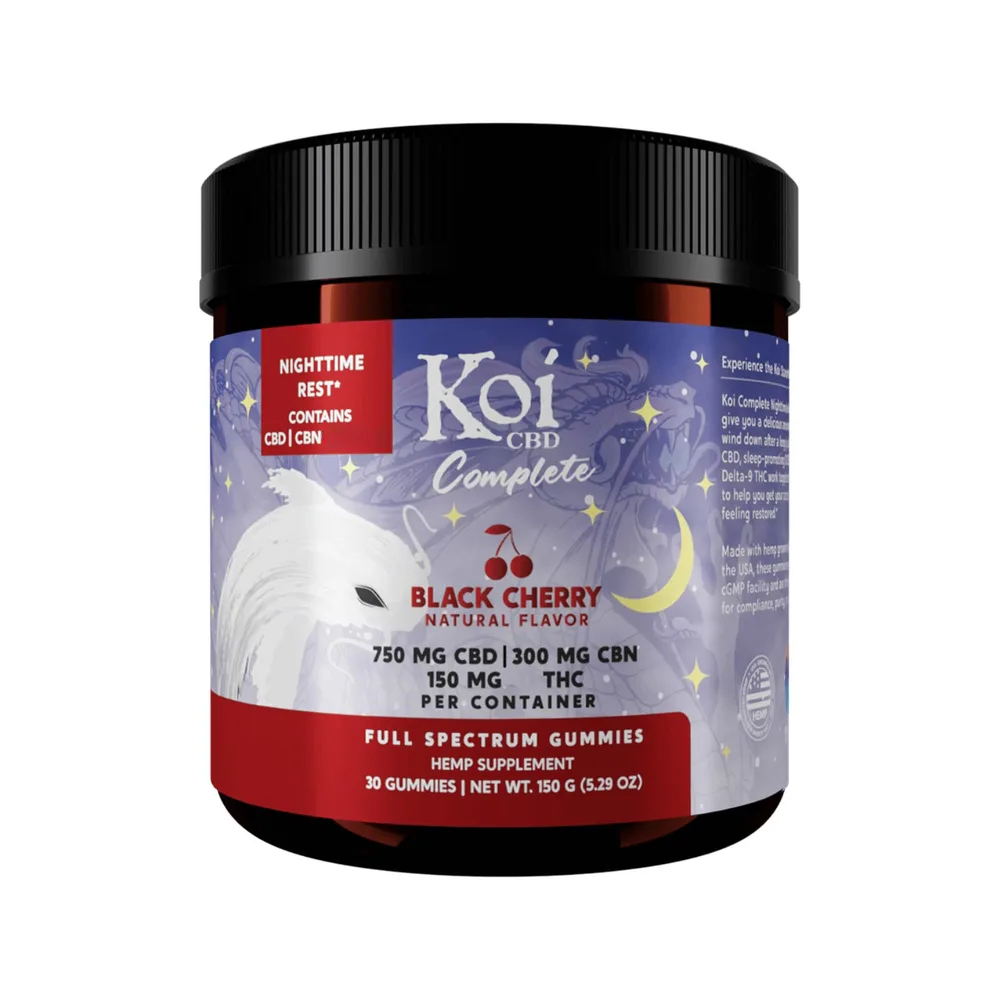 Koi CBD, Complete Nighttime Rest CBD Gummies, Black Cherry, Full Spectrum, 30ct, 300mg CBN + 150mg THC + 750mg CBD