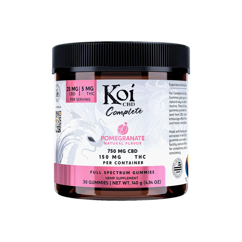 Koi CBD, Complete CBD Gummies, Pomegranate, Full Spectrum, 30ct, 150mg THC + 750mg CBD