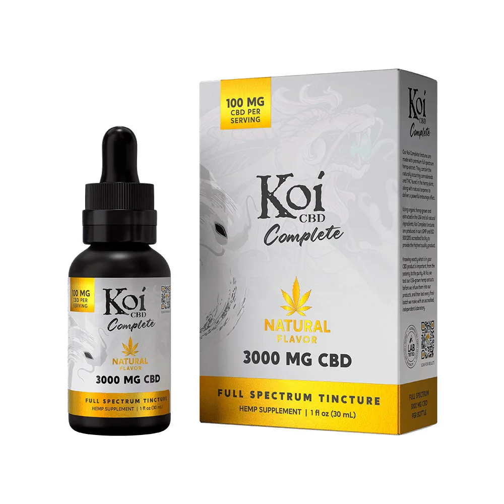 Koi CBD, Complete Full Spectrum CBD Tincture, Natural Hemp Flavor, 1fl oz, 3000mg CBD
