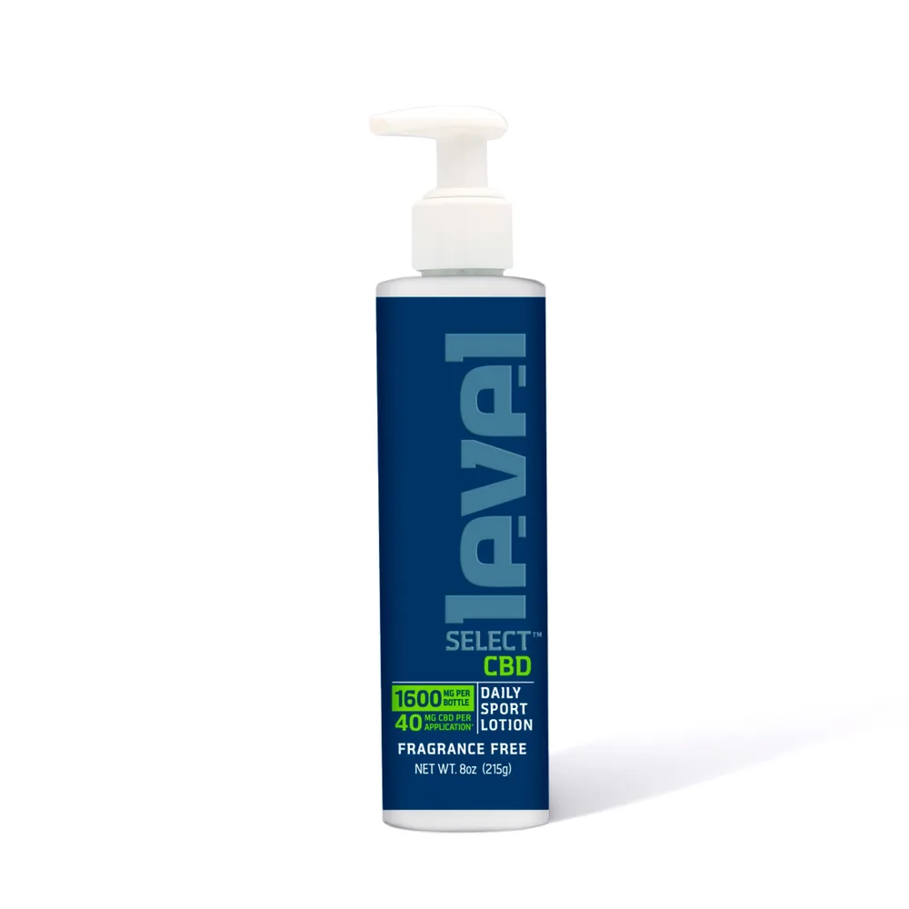 Level Select CBD, Daily Sport CBD Lotion, Unscented, Broad Spectrum THC-Free, 8oz, 1600mg CBD