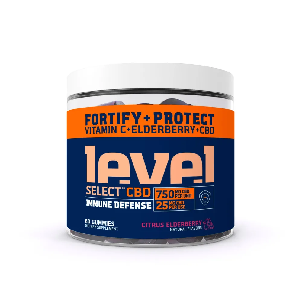 Level Select CBD, Immune Defense CBD Gummies, Citrus Elderberry, Broad Spectrum THC-Free, 60ct, 750mg CBD