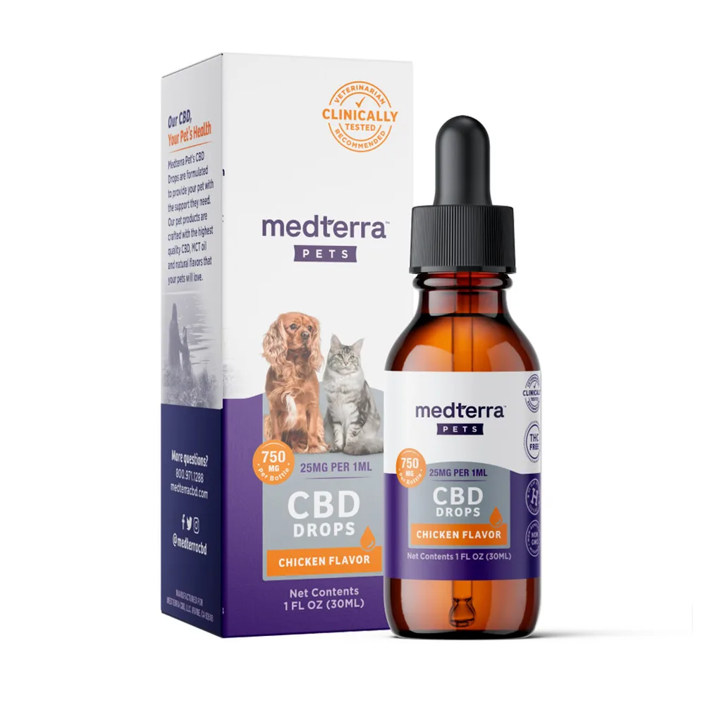 Medterra, CBD Drops for Dogs + Cats, Isolate THC-Free, Chicken, 1fl oz, 750mg CBD