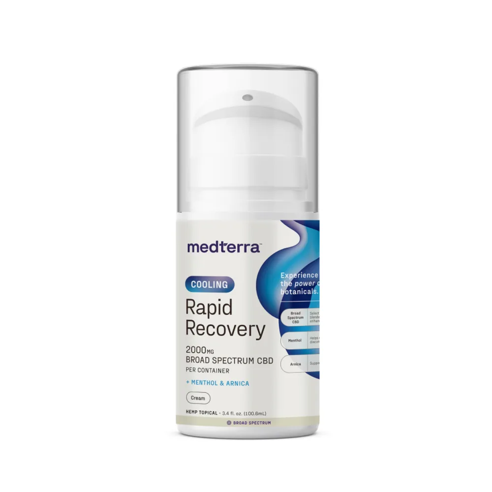 Medterra, Cooling Rapid Recovery CBD Cream, Broad Spectrum THC-Free, 3.4fl oz, 2000mg CBD