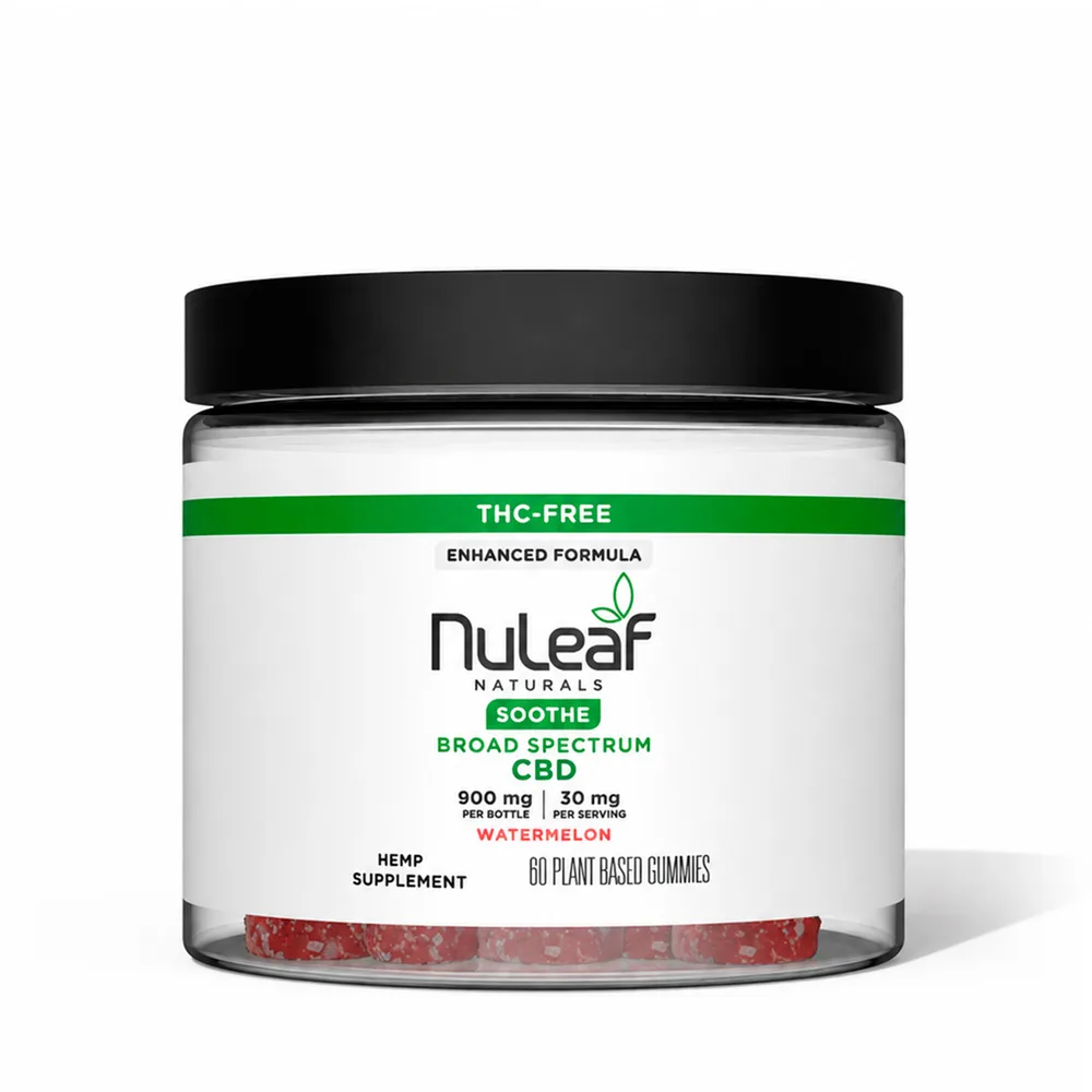 NuLeaf Naturals, CBD Gummies, Watermelon, Broad Spectrum THC-Free, 60ct, 900mg CBD