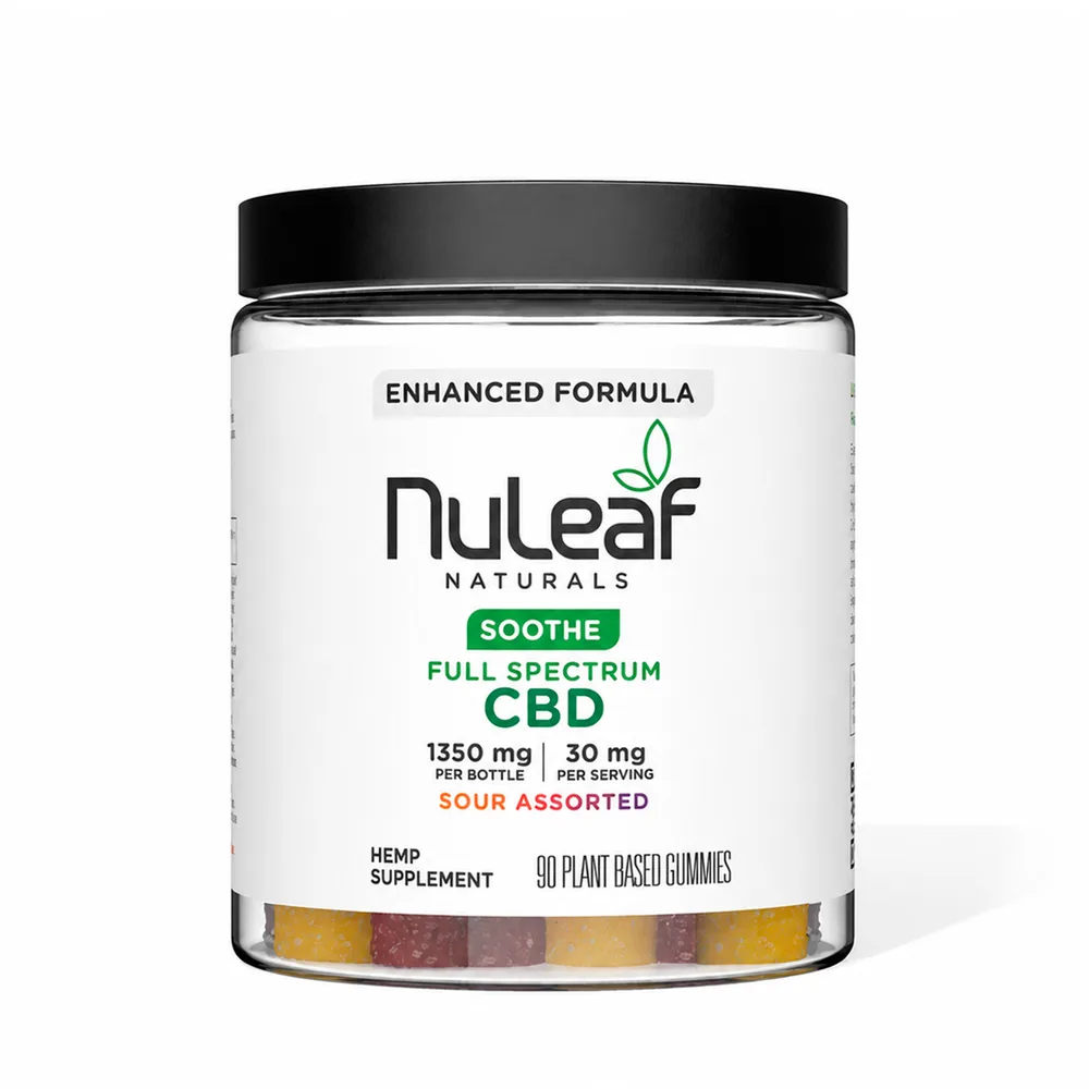 NuLeaf Naturals, CBD Gummies, Sour Assorted, Full Spectrum, 90ct, 1350mg CBD