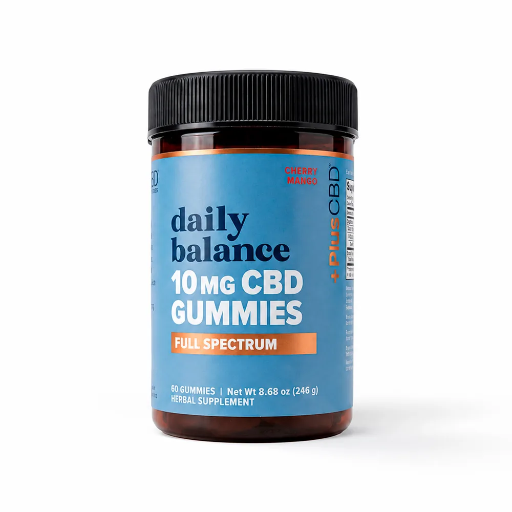 PlusCBD, Daily Balance CBD Gummies 10mg, Cherry Mango, Full Spectrum, 60ct, 600mg CBD