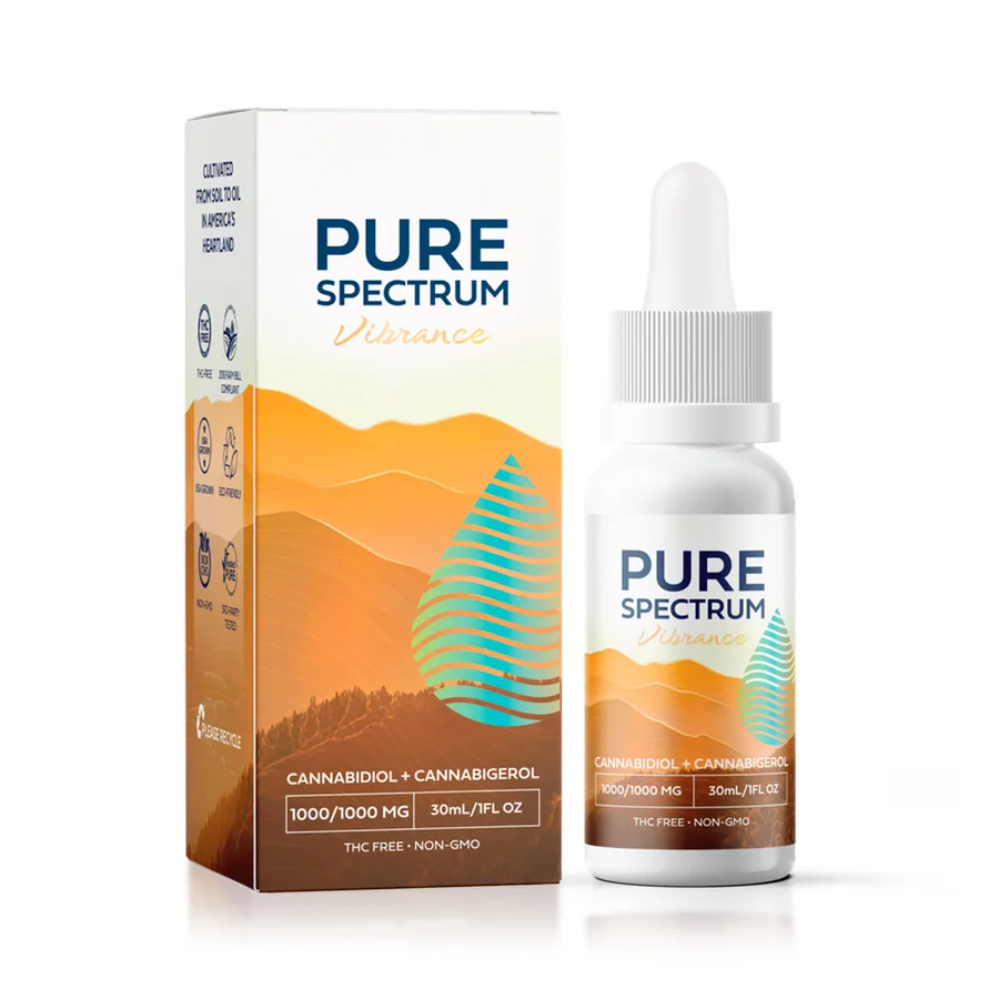 Pure Spectrum, Entourage CBD and CBG Oil, Vibrance, Broad Spectrum THC-Free, 1fl oz, 1000mg CBD and 1000mg CBG