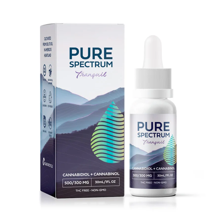 Pure Spectrum, Entourage CBD and CBN Oil, Tranquil, Broad Spectrum THC-Free, 1fl oz, 500mg CBD and 300mg CBN