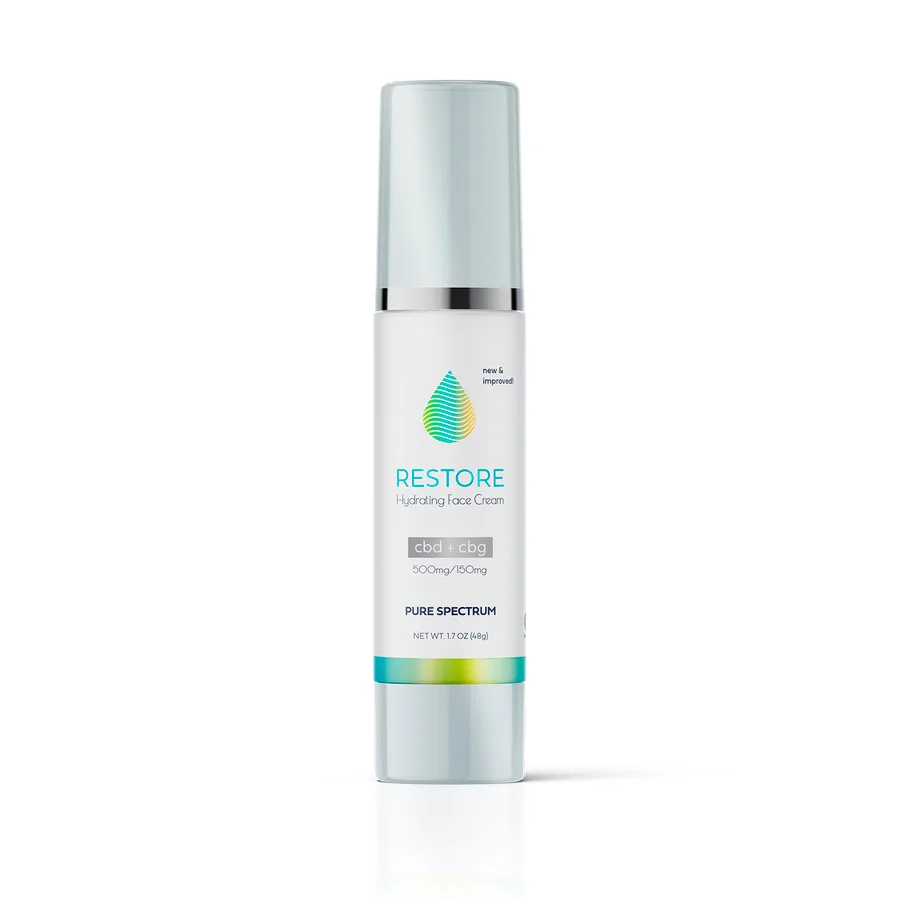 Pure Spectrum, Restore: CBG + CBD Hydrating Face Creme, Broad Spectrum THC-Free, 1.7oz, 150mg CBG + 500mg CBD